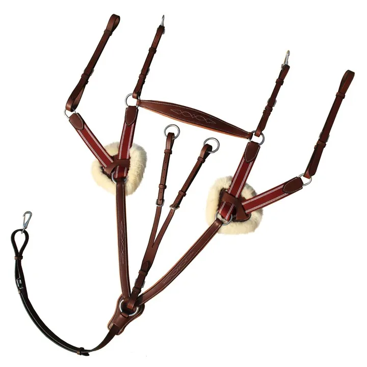 FSS Leather V-Check Breastplate With Soft Sheepskin - White/Cream - 3 Point Elastic