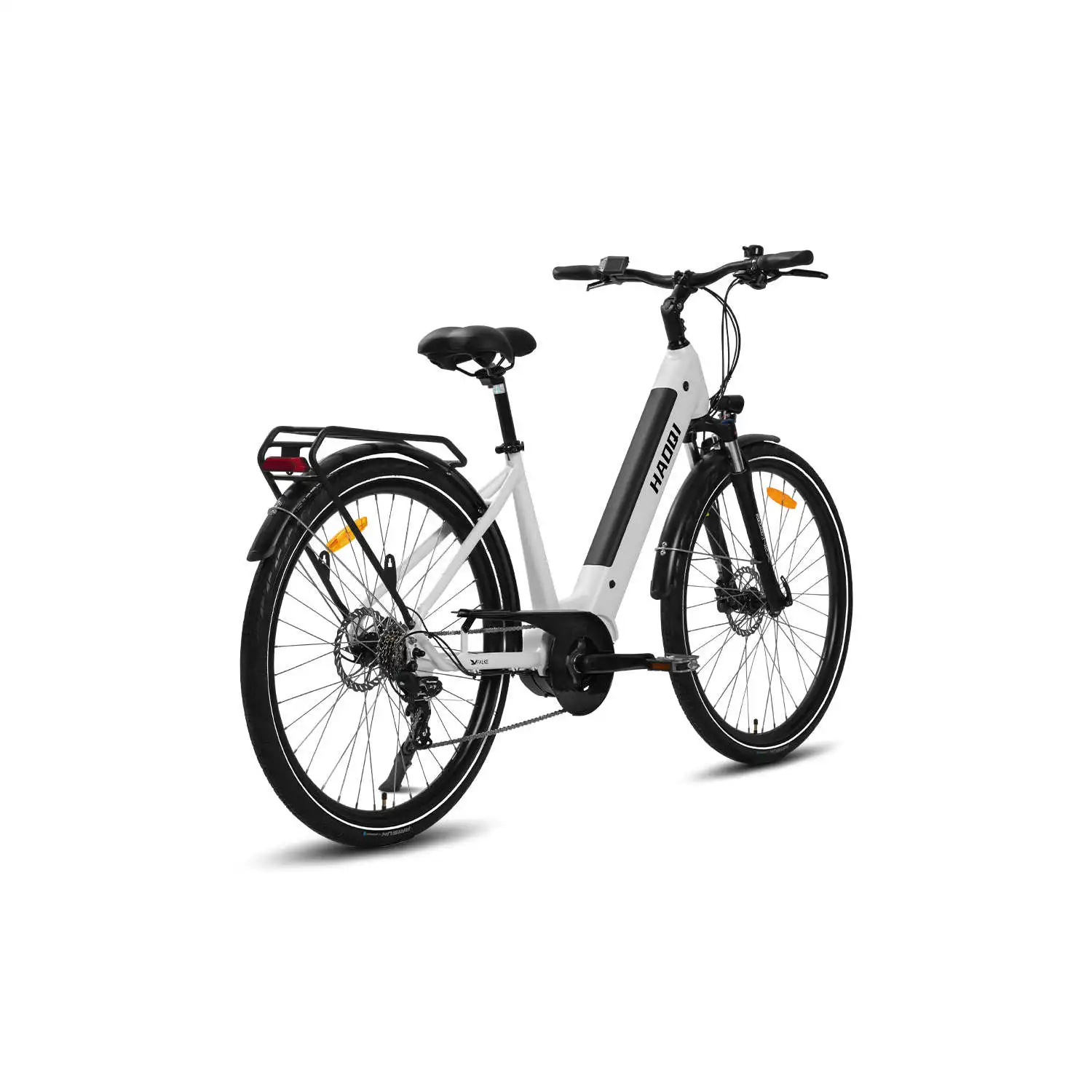 HAOQI Falke Step Thru Electric City Bike 250W 48V 15Ah Integrated Battery 50km Range with Central and Rear Hub Motors