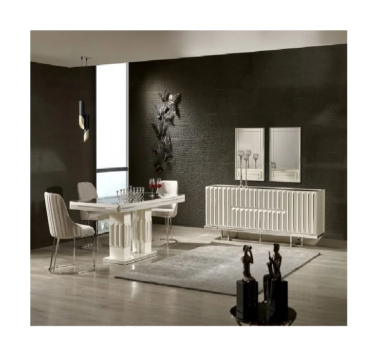 Luxury Style Enboss Model Dining Room Furniture Set Modern Design White Color Furniture High