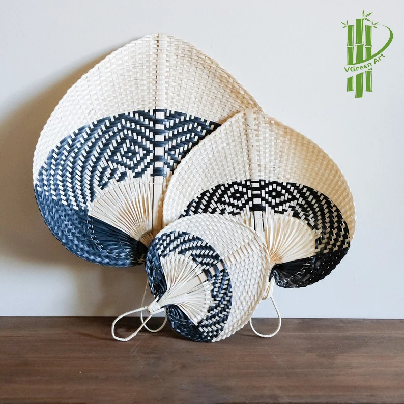 Fan Gift Set African Hand Fan With Leather Handle Sold Assorted Woven