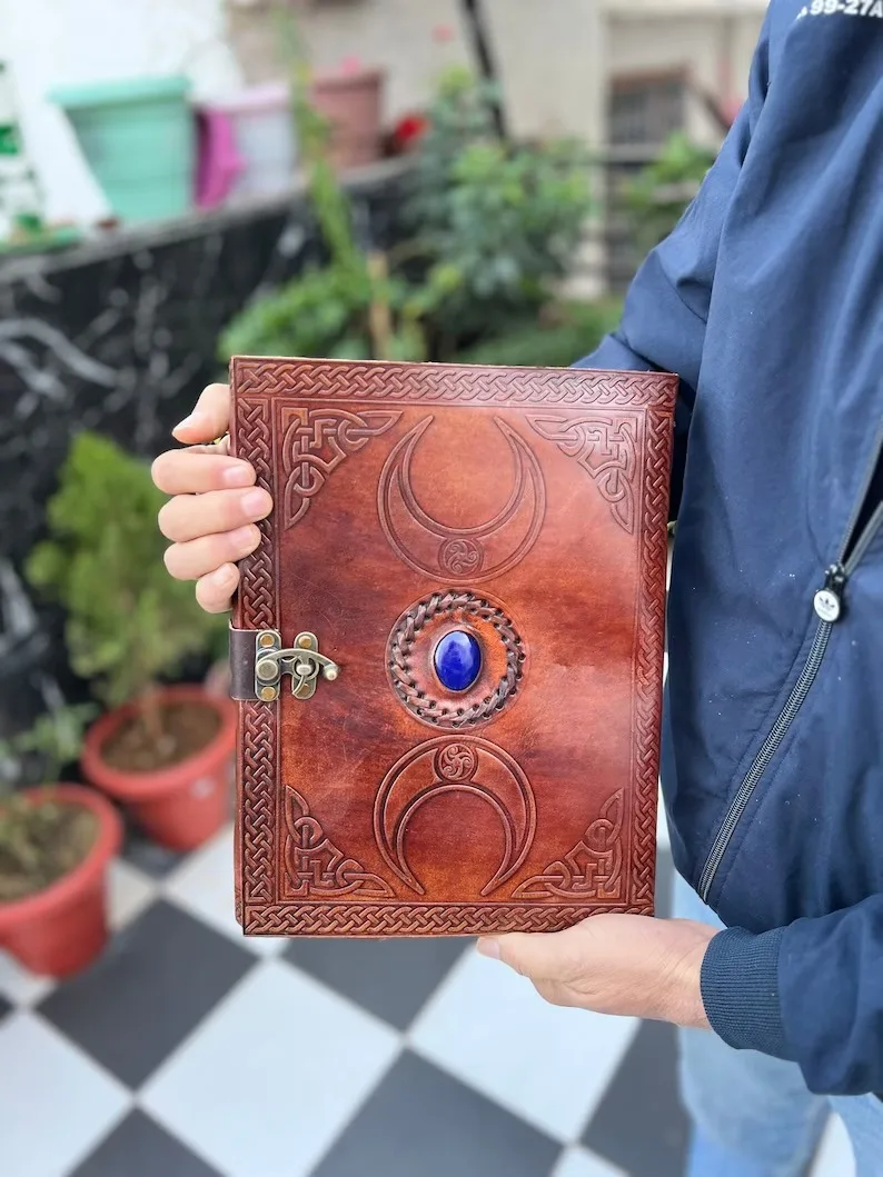 3 Moon Blue Lapiz Embossed Vintage Leather Journal - Buy Leather Bound ...