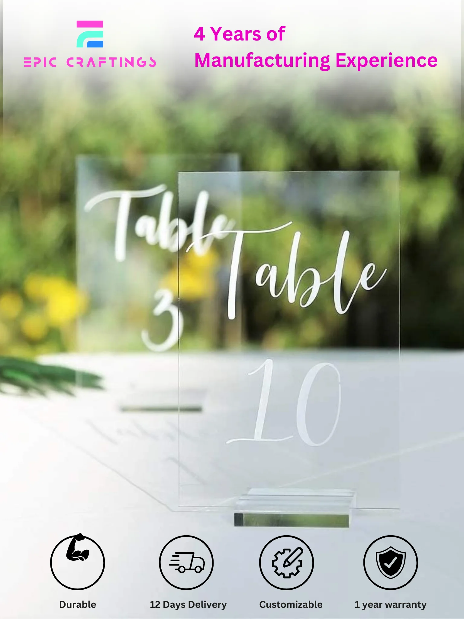 Clear Acrylic Wedding Number Sign With Stand Holder For Custom Cards