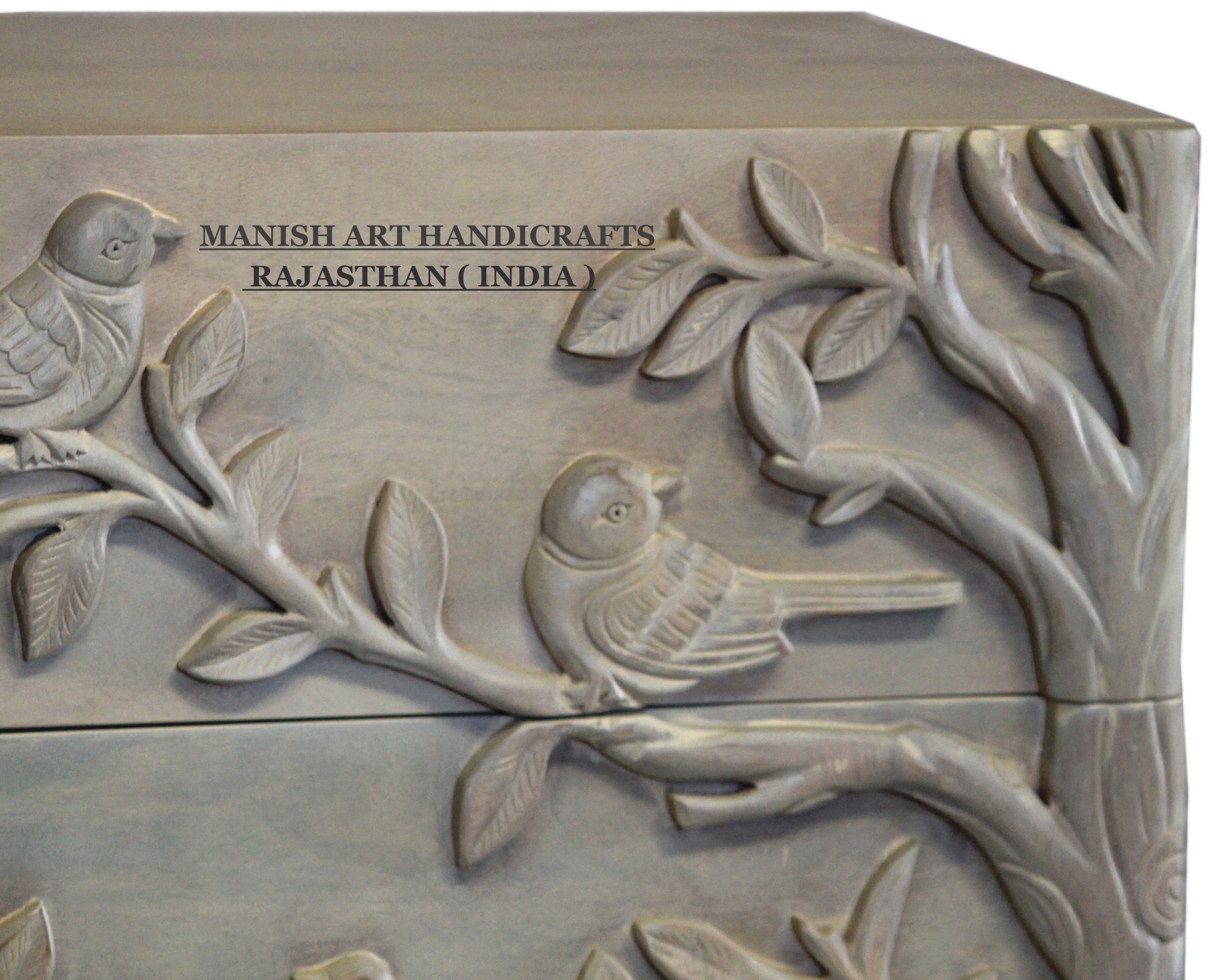 Luxury Royal Living Room Modern Wooden Hand Carved Ornithology 3 Drawer