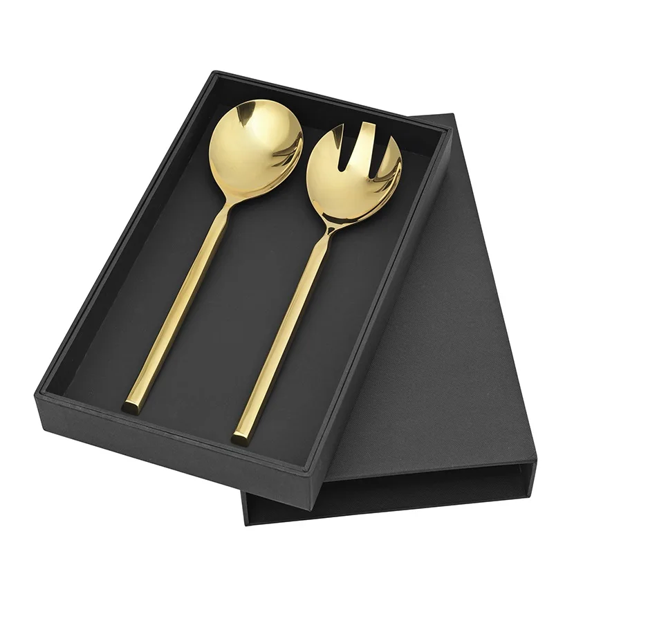 Позолоченный роскошный салатный сервис с мраморной ручкой для сервировки салата новый дизайн набор столовых приборов металлическая ложка и вилка