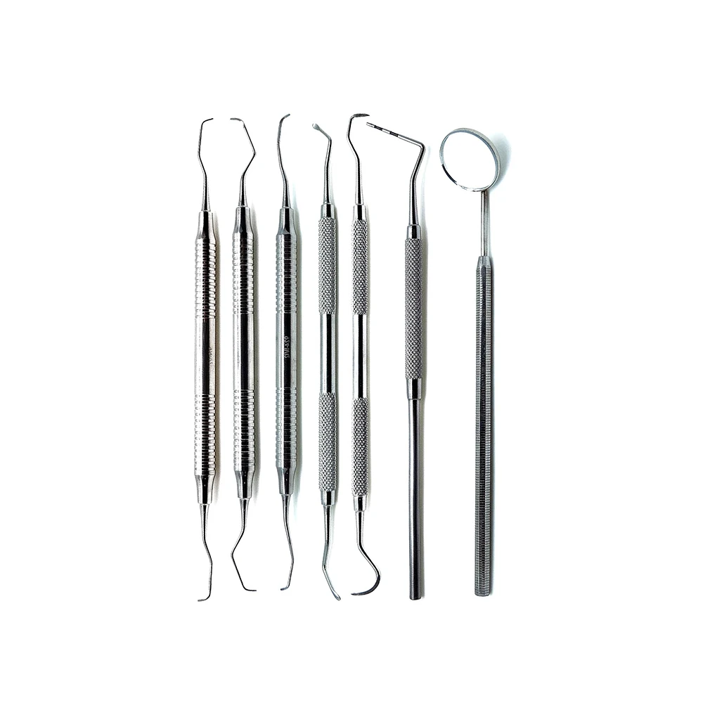 Professional 7 Pcs Dental Instrument Kit Teeth Scraper Mirror Finish