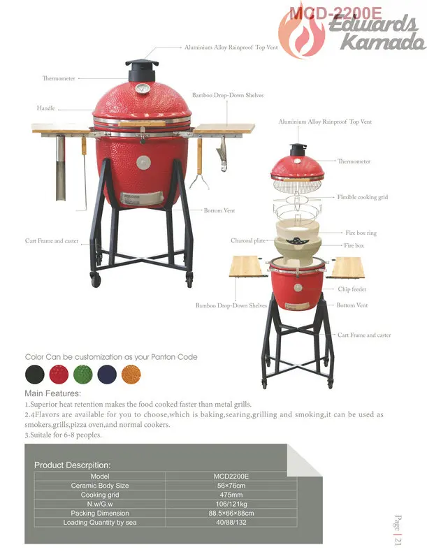 Edwards Kamado 27 Inch Outdoor Kamado Egg Shape Ceramic Joe Green Color