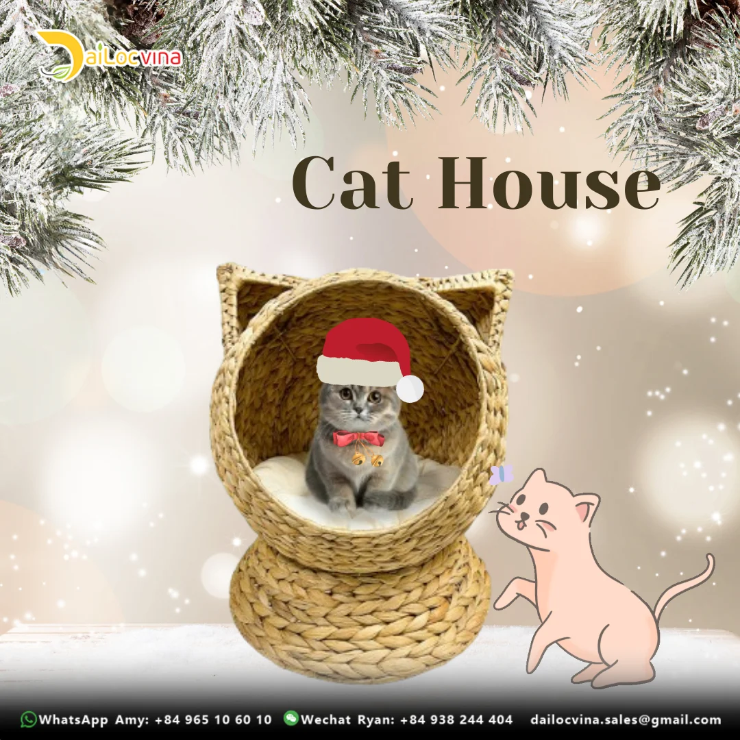Natural Hand Woven Water Hyacinth Christmas Pet House And Cat House