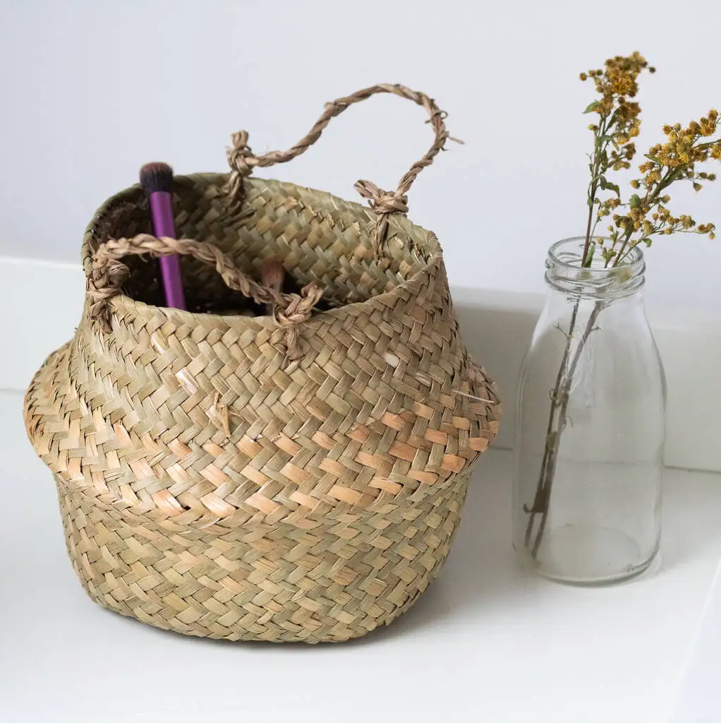 woven seagrass basket with handle | set of 3 main image 1