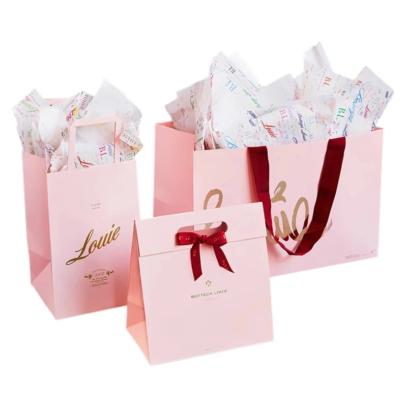 Printed Pink Elegant Brand Logo Luxury Boutique Shopping Paper Bag ...