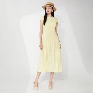 Miyake Pleated Dress Female 2025 New Summer Fashion Temperament Dress Elastic Solid Color Polyester Dress