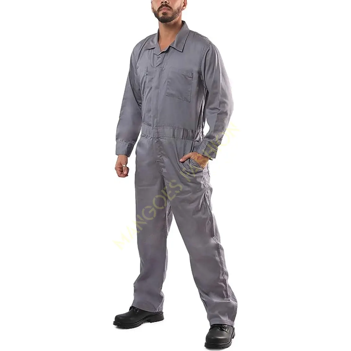 Premium Gray Mechanic Safety Coverall Long Sleeve Jumpsuit
