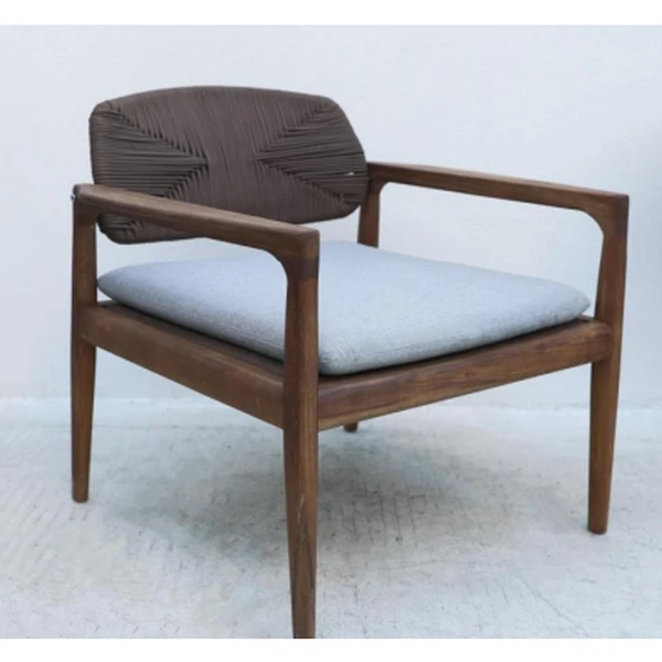 arm chair lounge teak wood dark brown rope back maldives