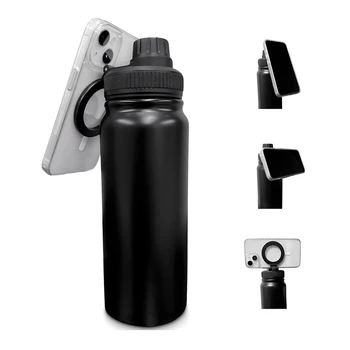 Magnetic lid Sport Doule Wall Vacuum Insulated Stainless Steel Thermos Magnet Water Bottle Flask with Magnetic Cell Phone Holder