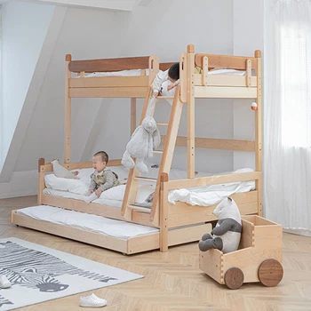Wholesale High Quality Wooden Kids Bedroom Furniture Montessori Double Floor Bed With Storage for Hotel Hospital Outdoor Use