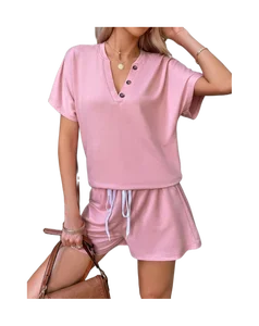 Women's Casual Summer Cozy 2-Piece Set Solid T-Shirt and Short Jumper with Short Sleeves Wholesale Matching Shorts Set
