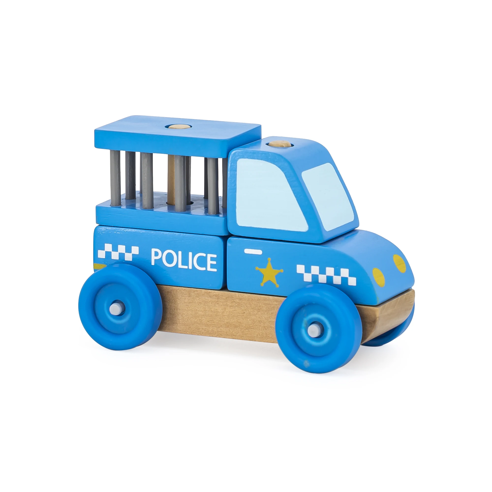 Wooden Children Stacking Police Car Educational Toys Building Blocks