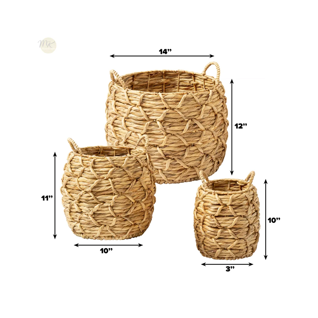 Handmade Large Twist Weave Water Hyacinth Wicker Storage Basket Woven