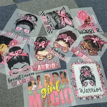 October Wear Pink Pray Believe Fight Breast Cancer Design Afro Messy Bun DTF Transfers Hotfix Wholesaler Printing Heat Transfer
