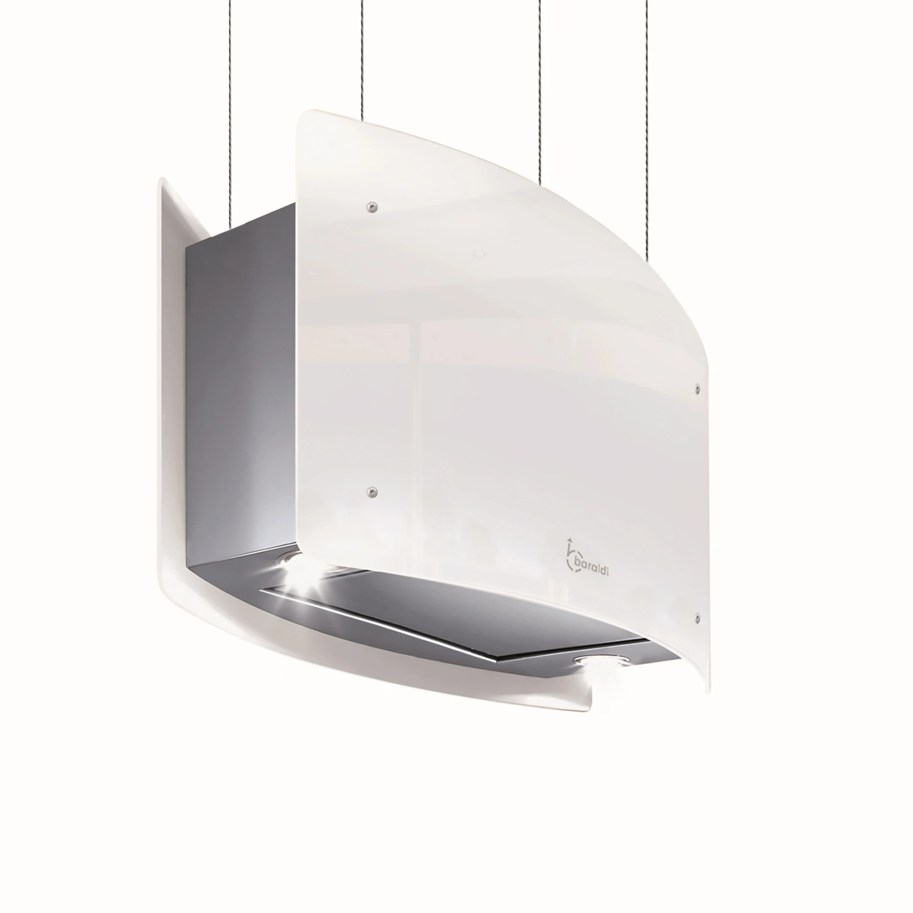 High Quality Made In Italy Design White Glass Steel Hanging Hood Range