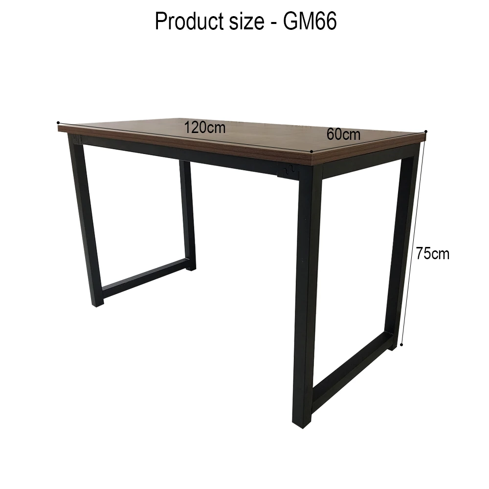 Modern Computer Desk Black Metal Frame Study Table Dark Brown Surface