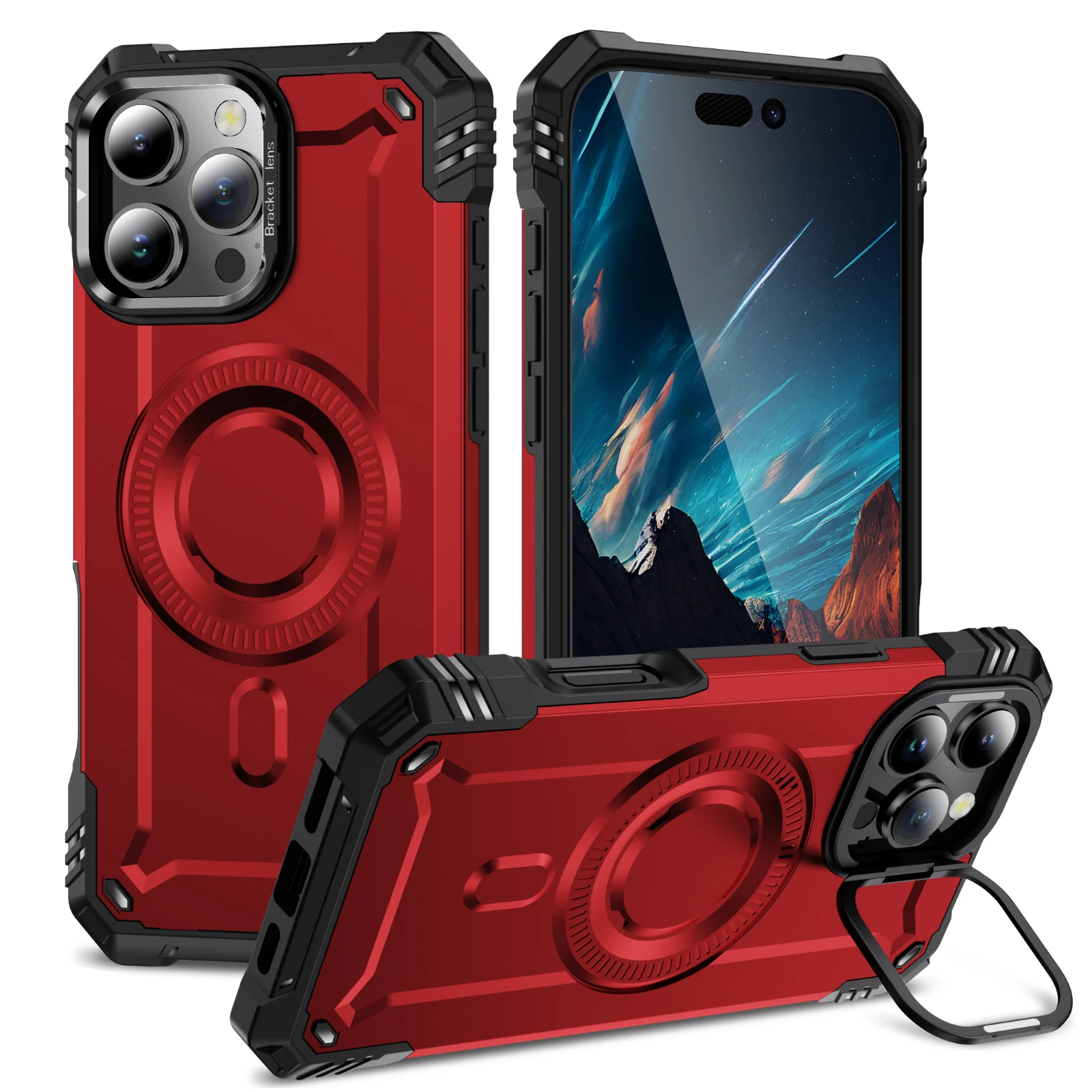 Fashion Cool Metal Camera Frame and Kickstand Wireless Charging Magnetic Bracket Phone Case for iphone 16 Plus Pro Max 15 14 13