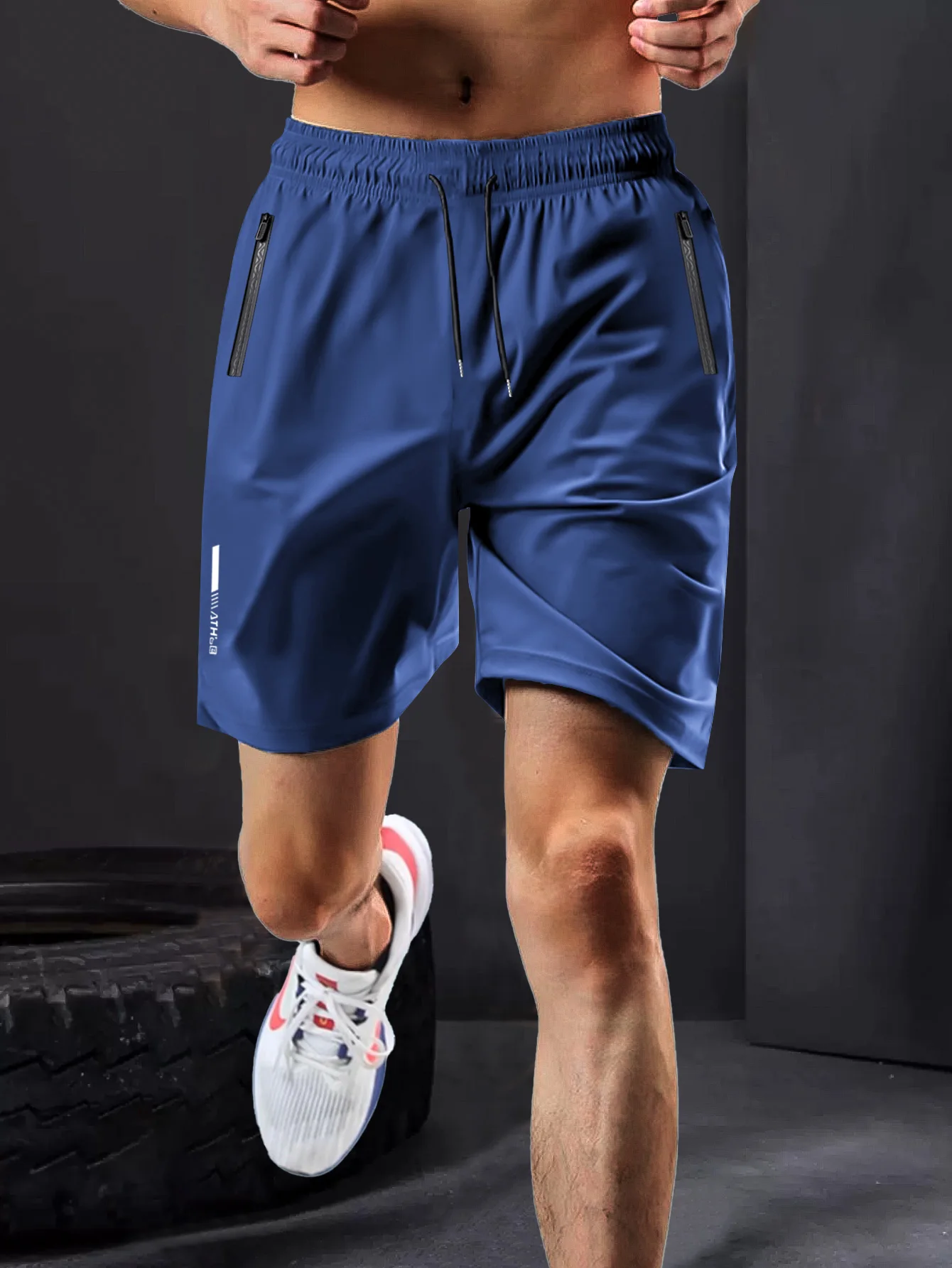 Mens Gym Workout Shorts Quick Dry Athletic Shorts Lightweight Running Shorts with Zipper Pockets Breathable Elastic Sporty Pants