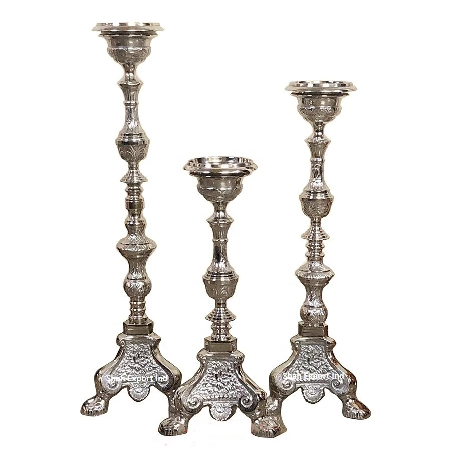 Embossed Tripod Base Church Altar Candlestick From Closed Religious Church Candle Holder Handmade Bulk