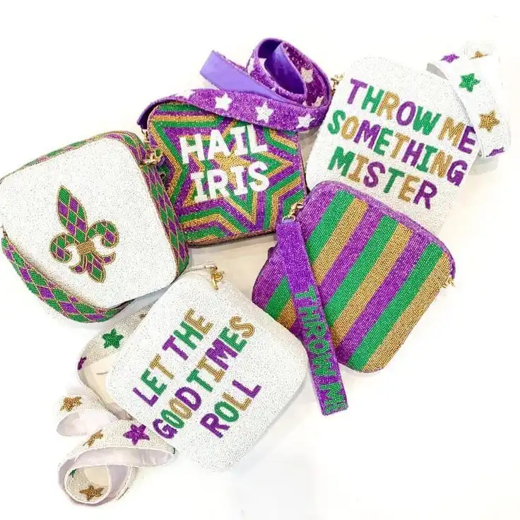 Mardi Gras Purses Three Color Combination Cross Body Bags With Straps Unique Design Bags Handmade Beaded Embroidery Purses