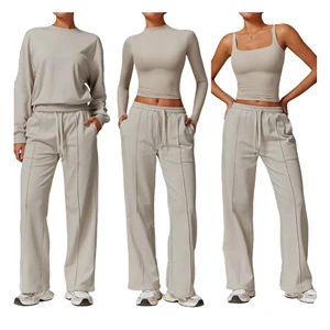 Women's Fitness Activewear Loose Casual Straight Wide Leg Drawstring Elastic Waistband Sports Pants High Waist Sweatpants