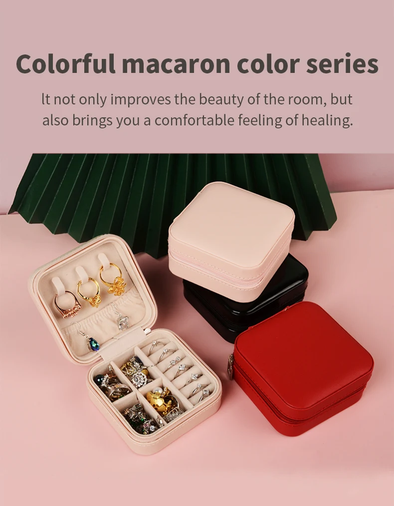 Pu Leather Jewel Case Travel Square Jewelry Storage Boxes Organizer