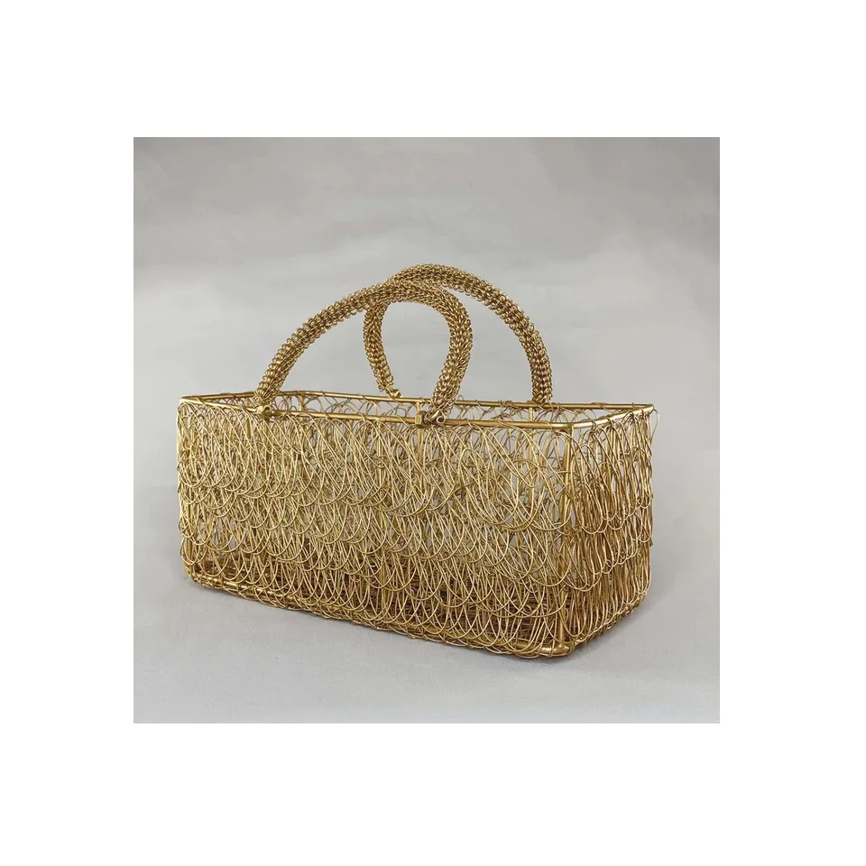 Hot Sales Metal Mesh Hamper Basket With Gold Plated For Home At Cheap