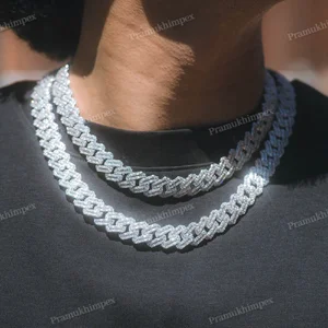 15 mm Baguette Moissanite Cuban Chain Sterling Silver Hip Hop Style Chain At Wholesale Price Fully Iced Out Custom Chain For Men