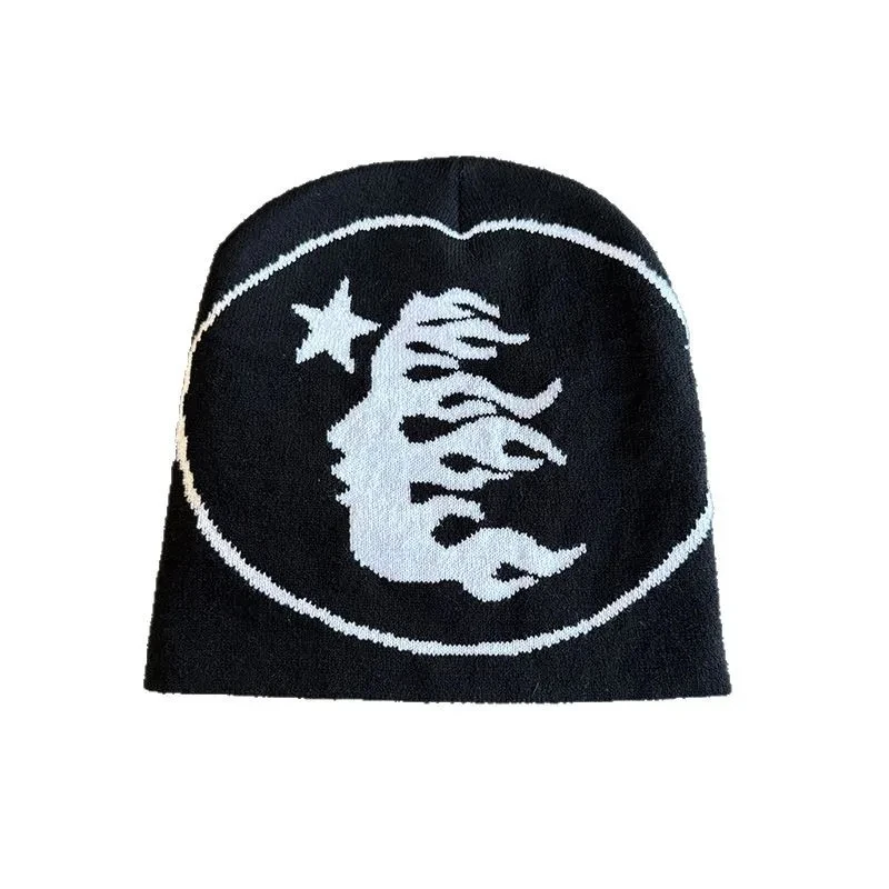Custom Beanie Letter Hat Y2k Black Knit Hip Hop Streetwear Wool Winter Korean Fashion Pullover Accessories Jacquard Women Cap