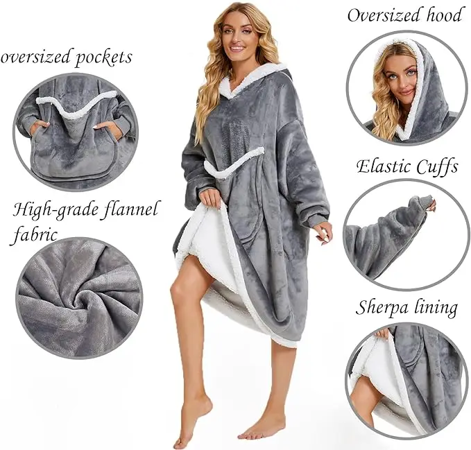 High Quality Hoodie Blanket Sienna Extralong Hoodie Blanket Twosided Giant Pocket Wearable