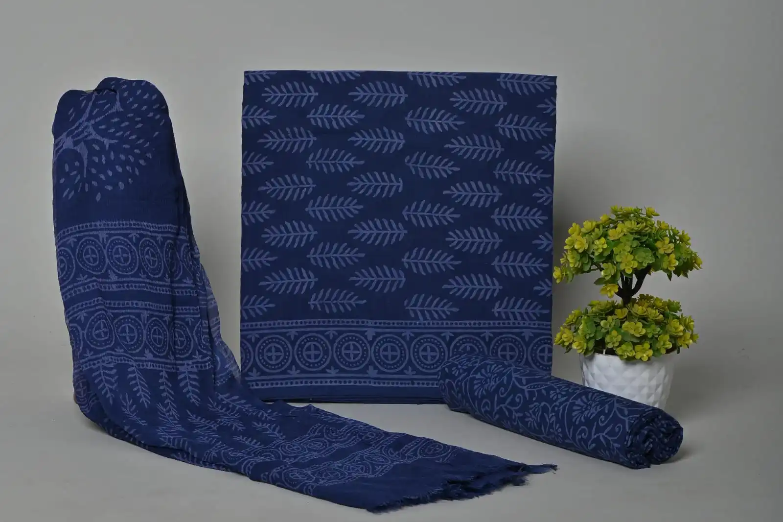 Custom Made Royal Blue Coloured Ikat Print Silk Screen Printed Cotton Fabric for Making Clothing and for Use As Home Textiles