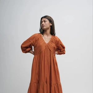 Cotton Maxi Dress Tan Orange Tiered and Layered Boho Tunic With Pockets Custom Summer High Quality Girls Loose Maxi Long Dress