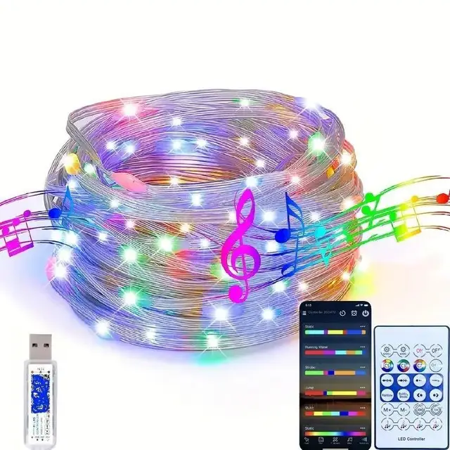 RL44 Outdoor Camping String Light Fantasy Color 5V with 24 Keys USB Bluetooth Voice Control APP for Home Decor