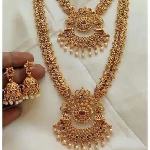 South Indian Temple Necklace Earring Set Heavy Goldplated