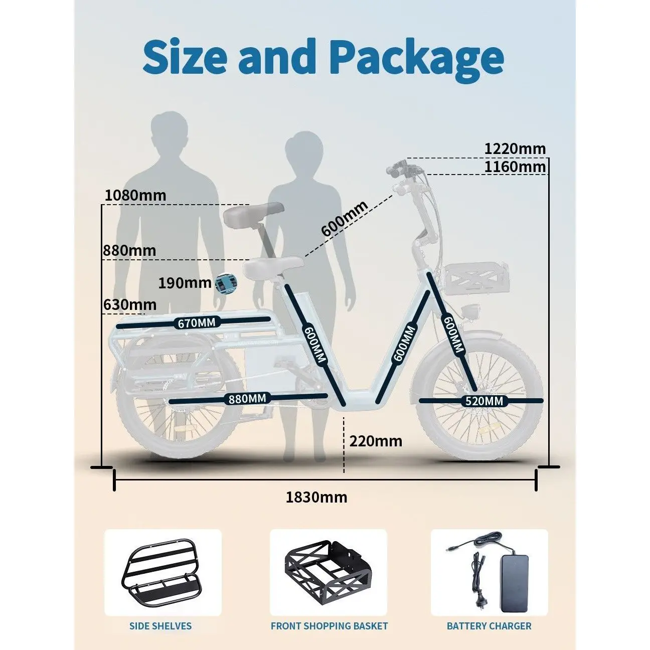OneSport OT01 Long tail Cargo Electric Bike Lastenrad with 1296Wh Battery and Nabenschaltung