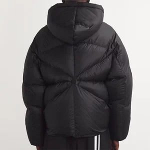 Winter Warm White Goose Down Quilted Crop Bomber Jacket Reversible Plus Size Hooded Puffer Unisex