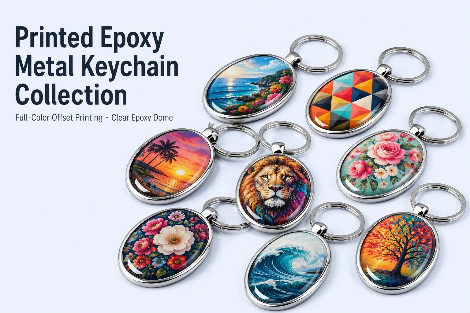 Custom Printed Epoxy Metal Keychain — front view