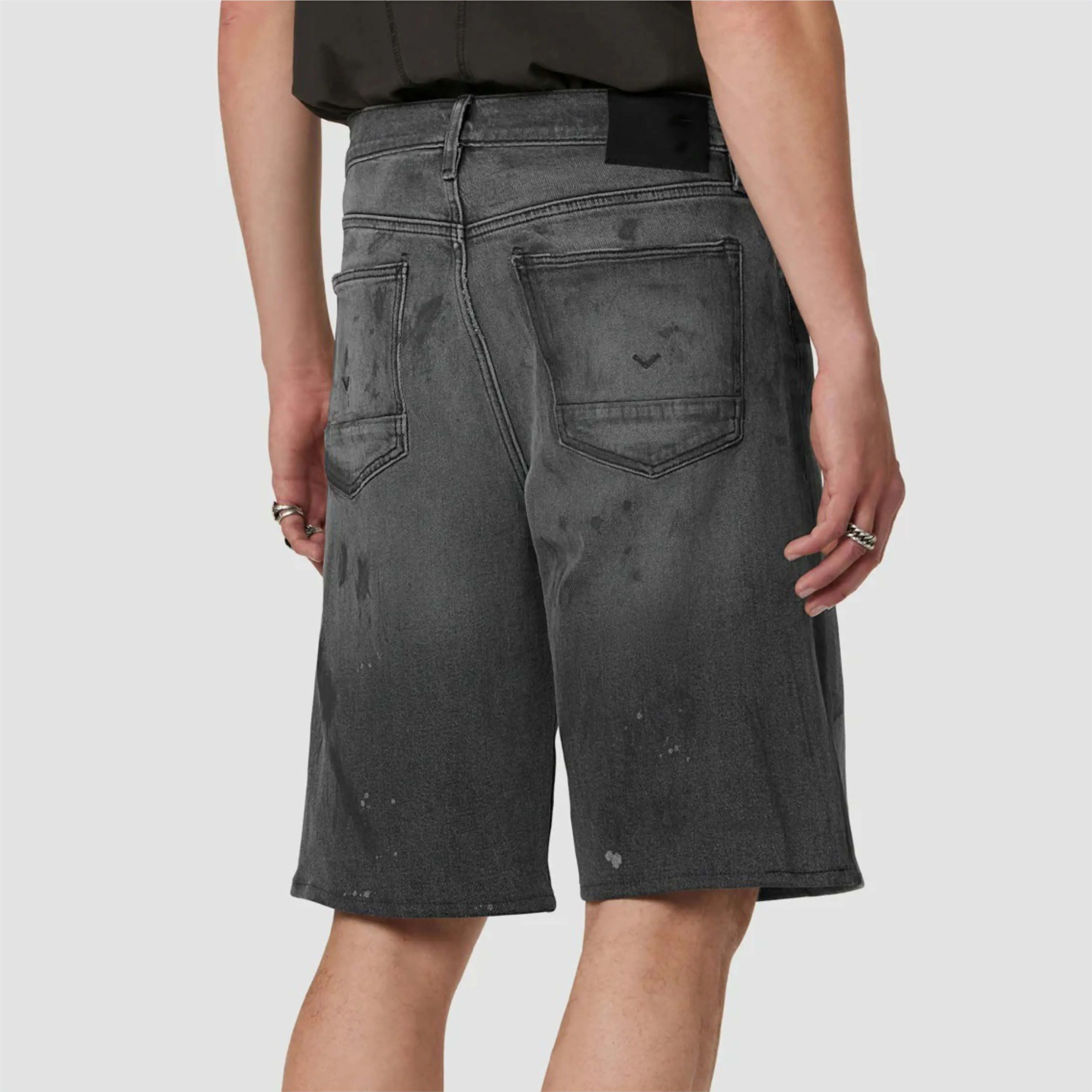 Men Vintage 90s Baggy Washed Black Denim Shorts - Relaxed