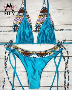 Hot Sale Female Swimsuit Thong Push up Bikinis Set High Waist Swimming Suits Custom logo Swimwear