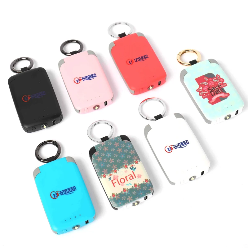 Custom Logo Portable Charger 2000Mah Key Chain Mobile Mini PowerBank Built in Charging Cable Small Power Bank