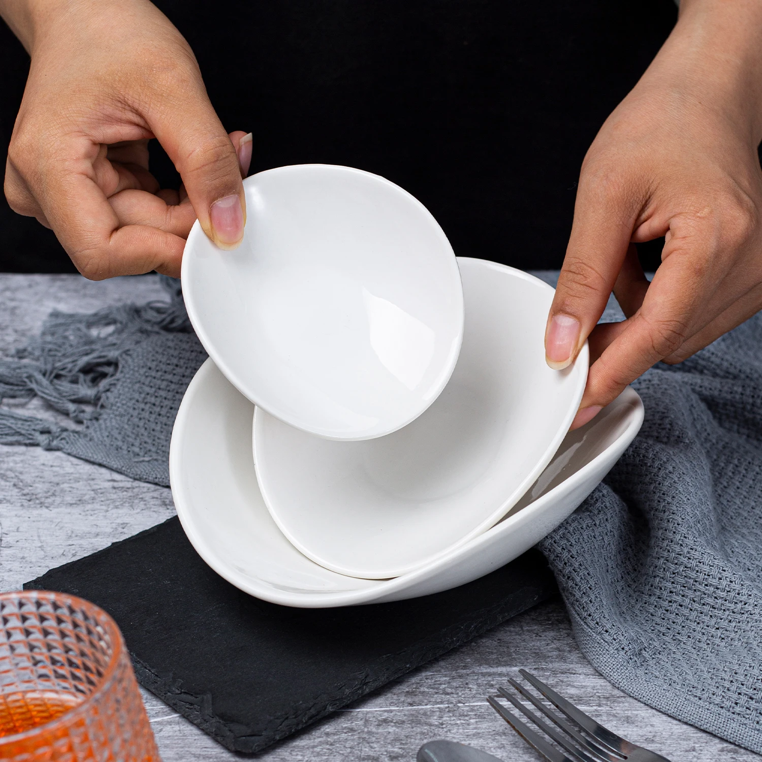 Ceramic White Dessert Bowl Set/oval Ice Cream Bowl,Porcelain Bowl For