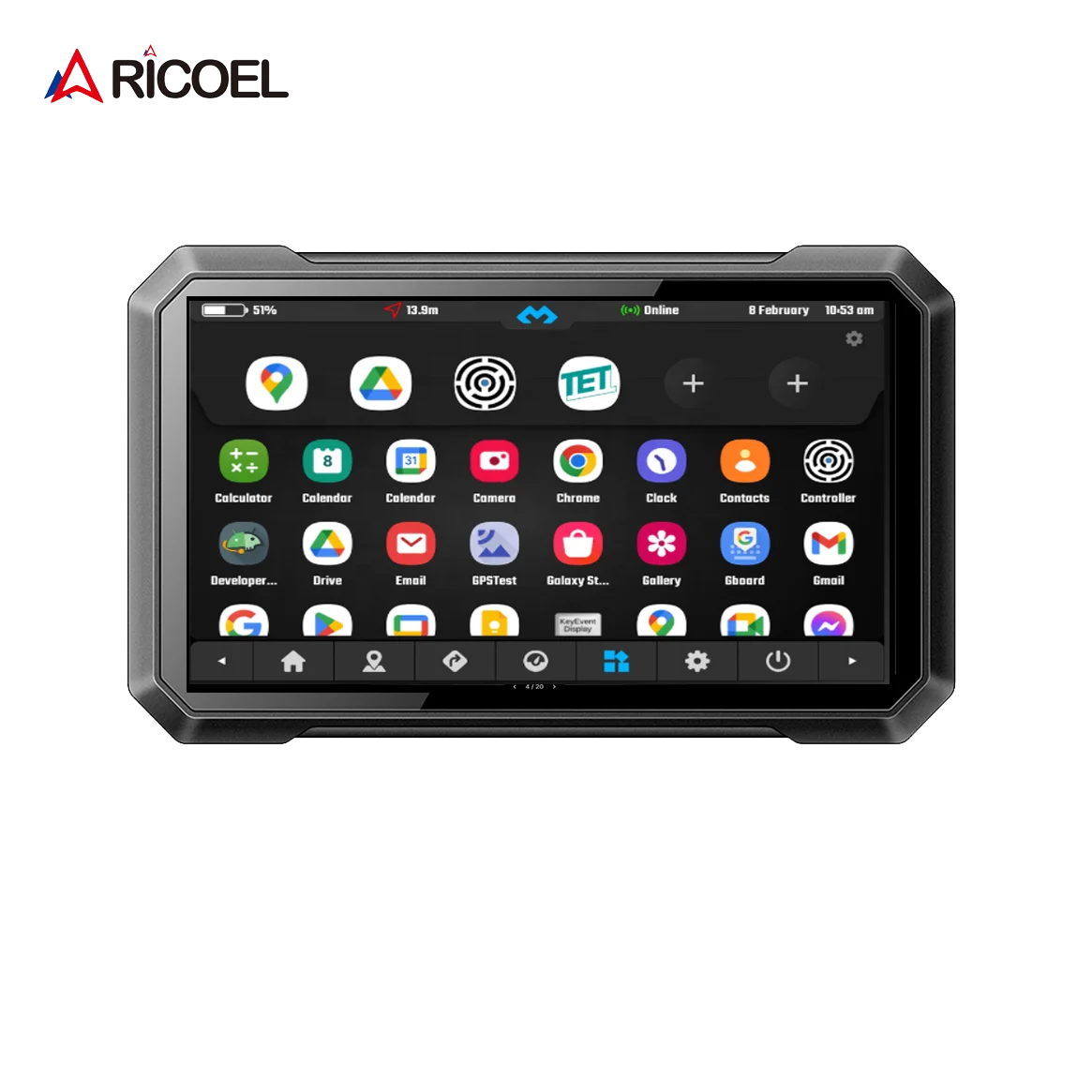 RICOEL 7-inch Waterproof Android System Touch Speedometer SIM Slot GPS Navigator for Motorcycle Carplay Android Auto Camera DVR