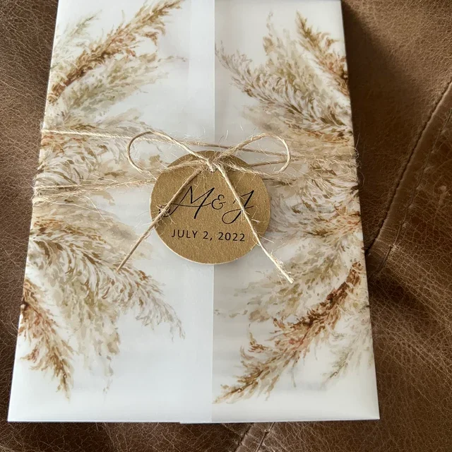 Custom Rustic Boho Pampas Grass Vellum Wrap Wedding Cards Designs Invitation Free Design Wedding