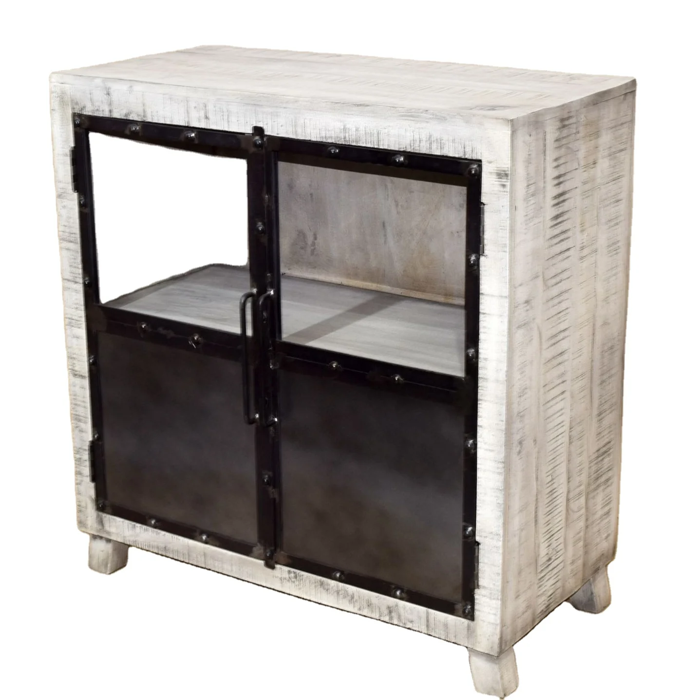 Распродажа 2024 из массива манго деревянная дверь железная заклепка витрина шкаф для хранения дома гостиной