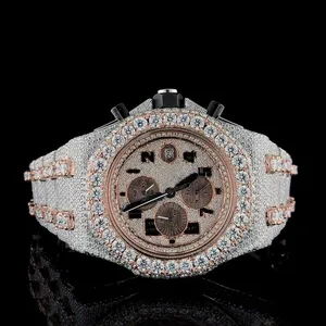 Trending VVS Moissanite Diamond Studded Iced Out Fashion Antique Stainless Steel Watch with Glass Dial for Unisex