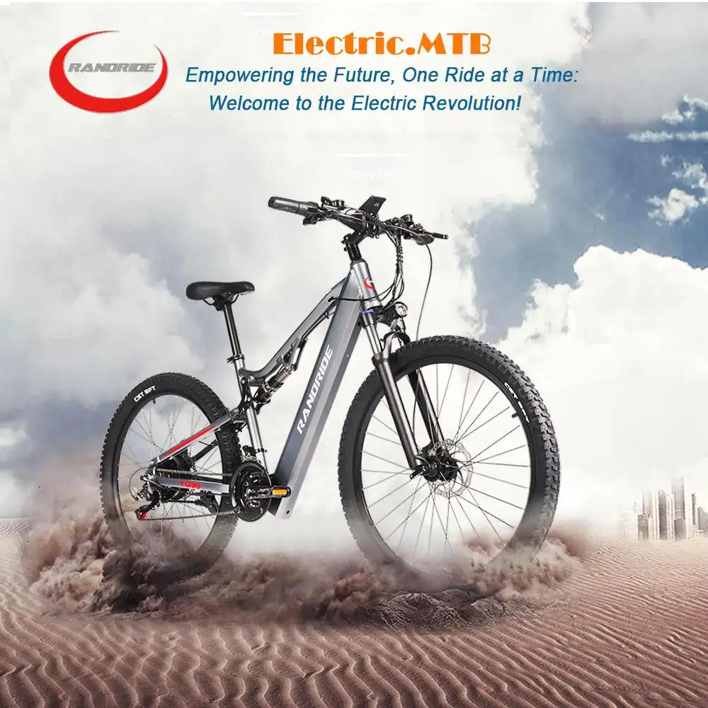 RANDRIDE YG90 Electric Mountain Bike SHIMANO Hydraulic Brake Full Suspension Gray Central Motor Integrated Battery 60km Range